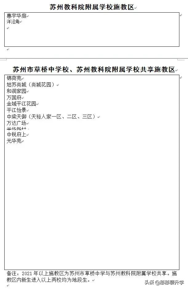 苏州相城区初中施教区,苏州中学施教区划分