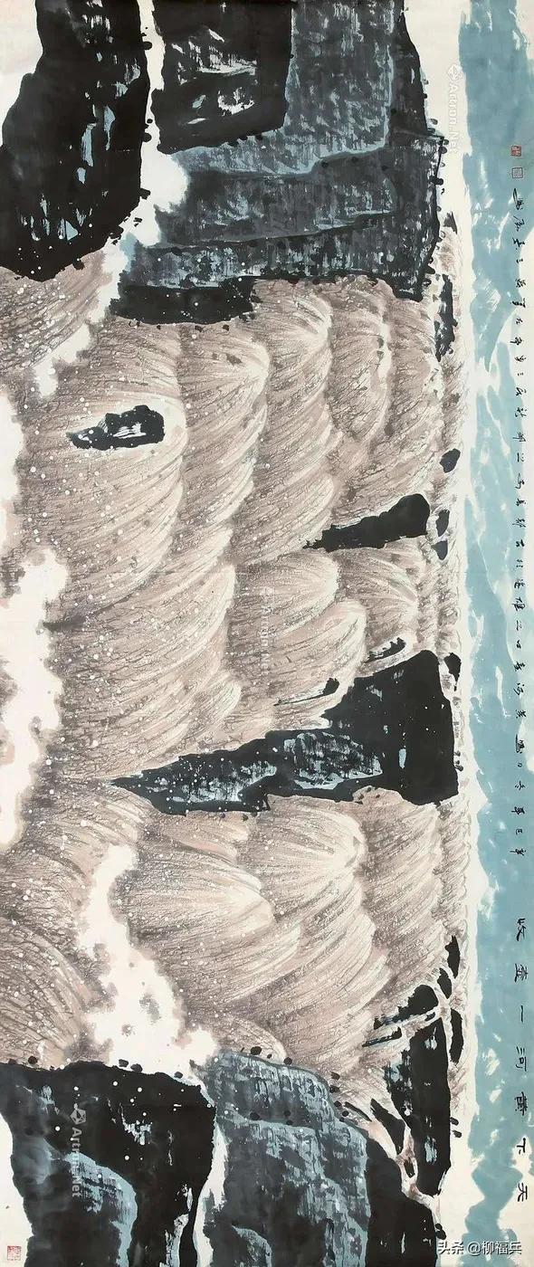 山水风景画黄河,山水画黄河惊涛骇浪