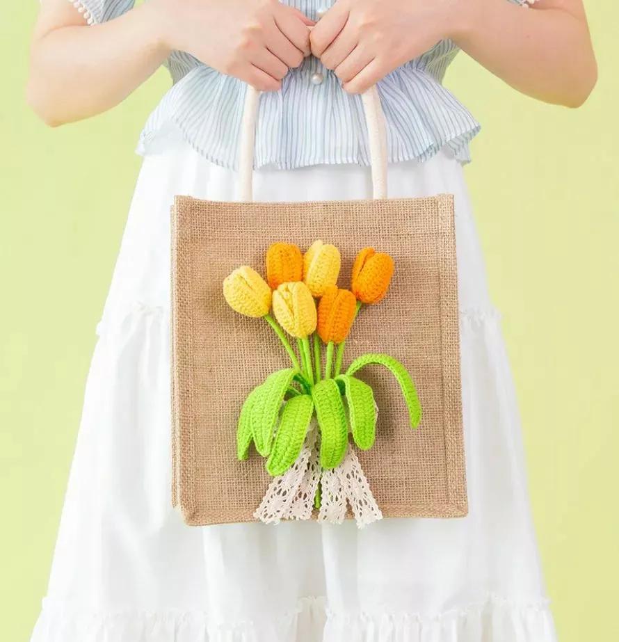 手工手提包又简单又漂亮,麻布袋子diy手提袋手绘