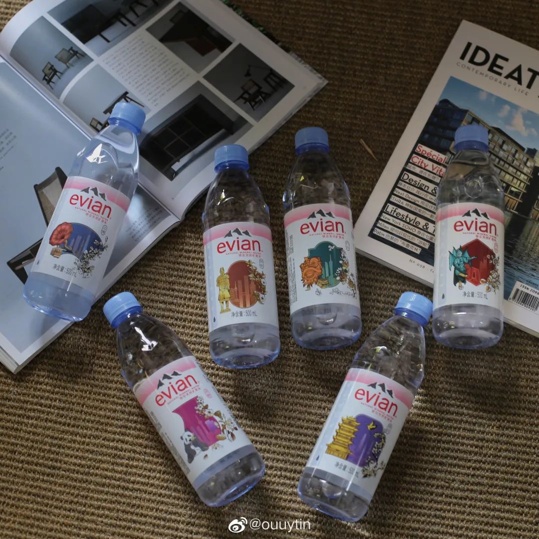 依云矿泉水蓝玻璃瓶,依云矿泉水水中贵族广告