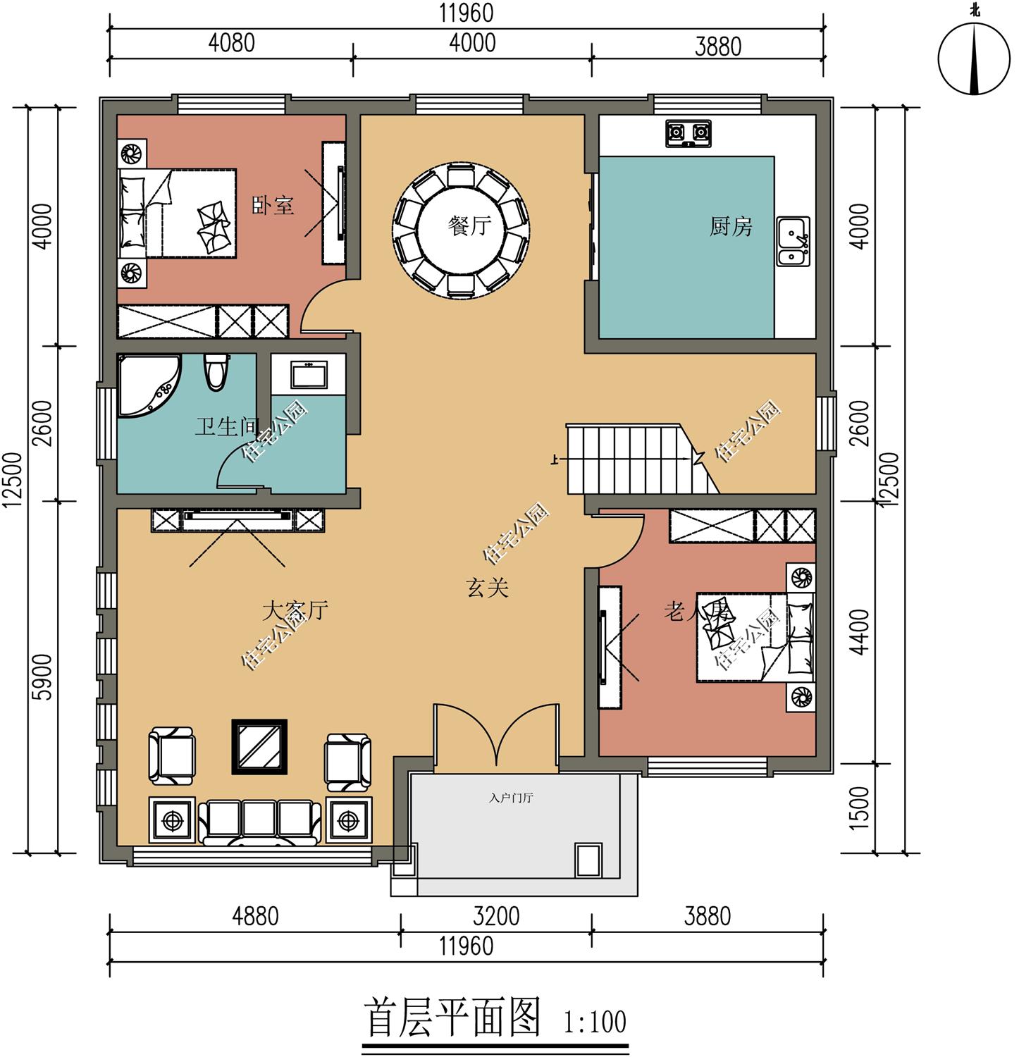 免费分享1000款自建房布局图,三层半现代别墅带落地窗设计图