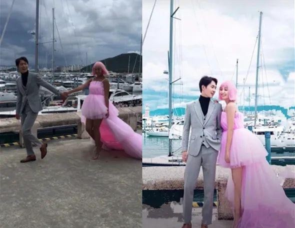 修图前后对比婚纱照太丑,修图对比前后婚纱照海边