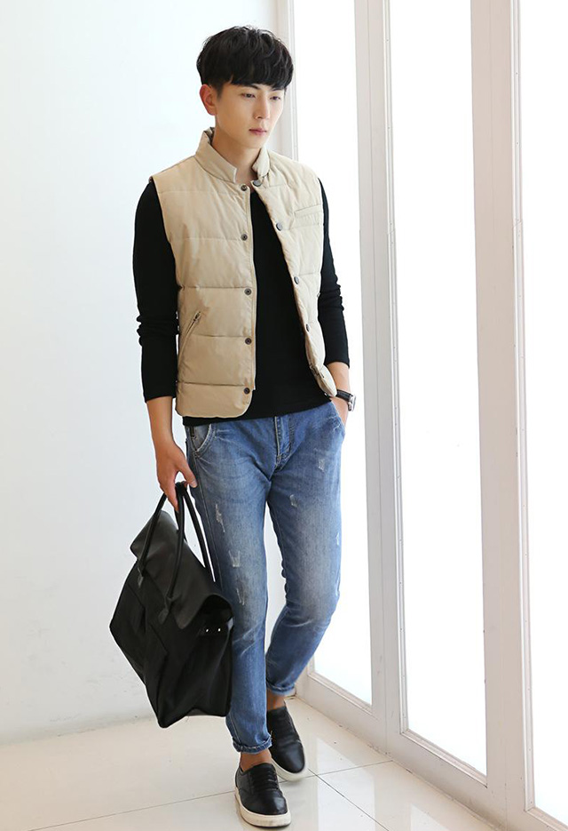 潮男羽绒背心,时尚羽绒背心马甲外套穿搭男士