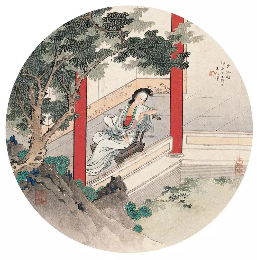 贵妃出浴图立轴设色绢本图片,贵妃出浴图国画有几幅