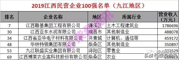 2019年九江工业40强企业,2023江西企业100强