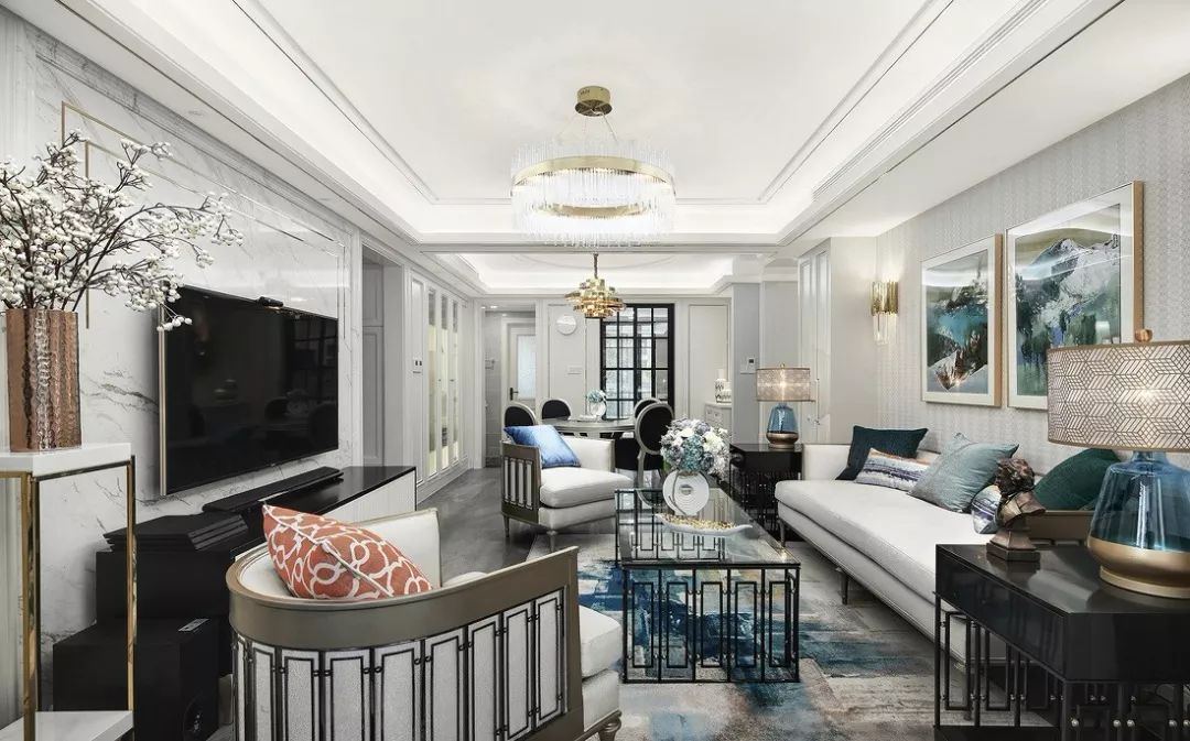 110平27楼意大利高级轻奢风装修,140平横厅法式轻奢装修高级感