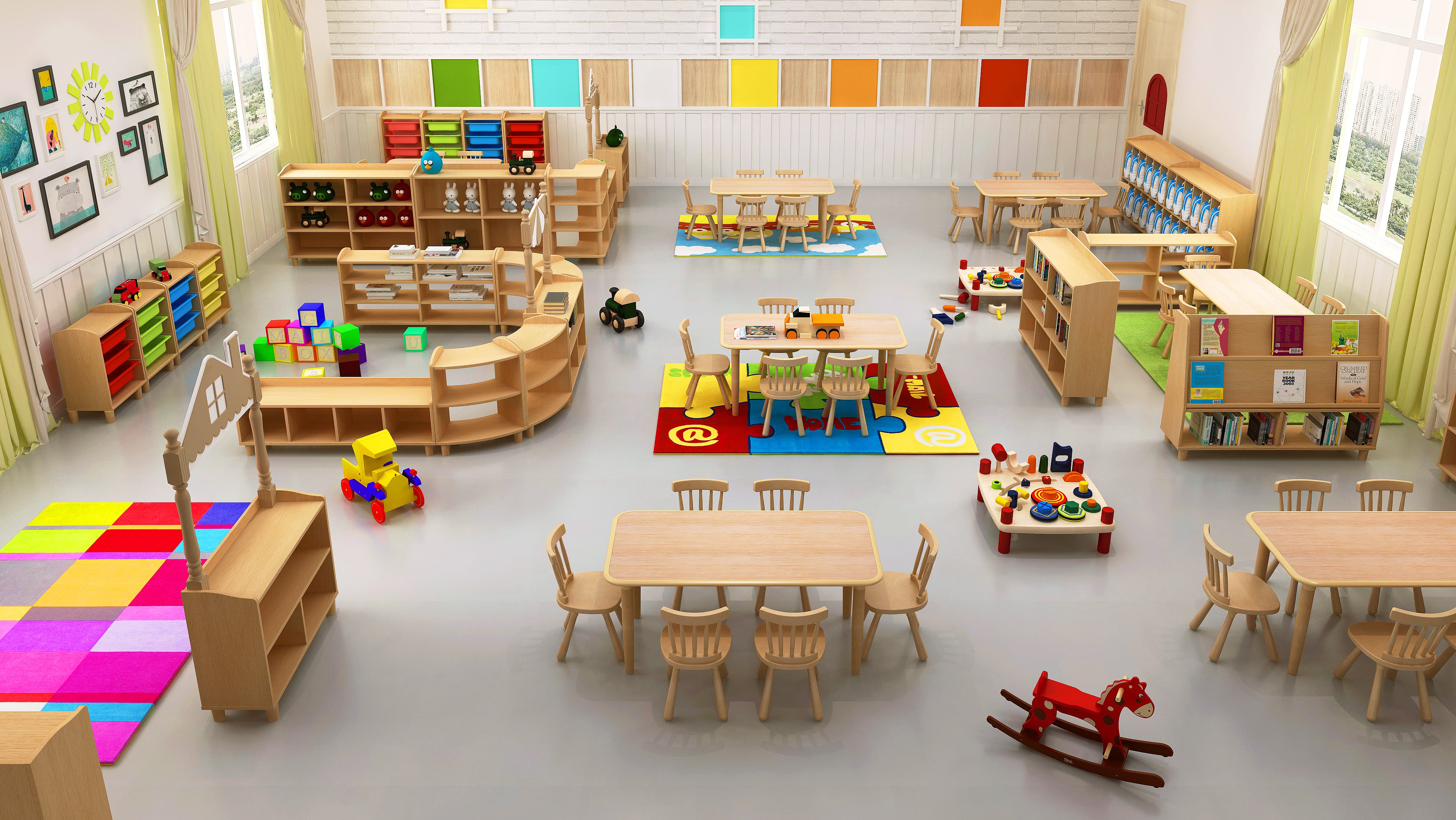 幼儿园桌椅摆放最佳位置,高端幼儿园室内物品摆放