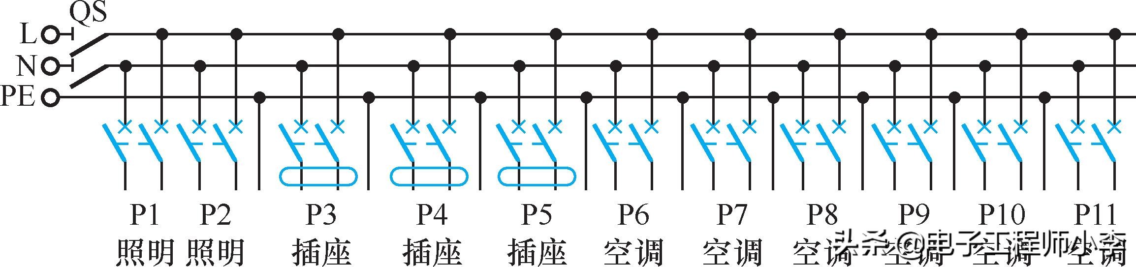 家庭供电线路及各类开关接线图,家装电工配电讲解