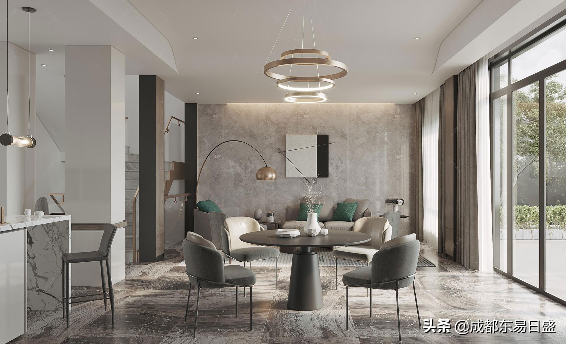 360平别墅轻奢风格装修案例赏析，成都廊桥水乡装修效果图