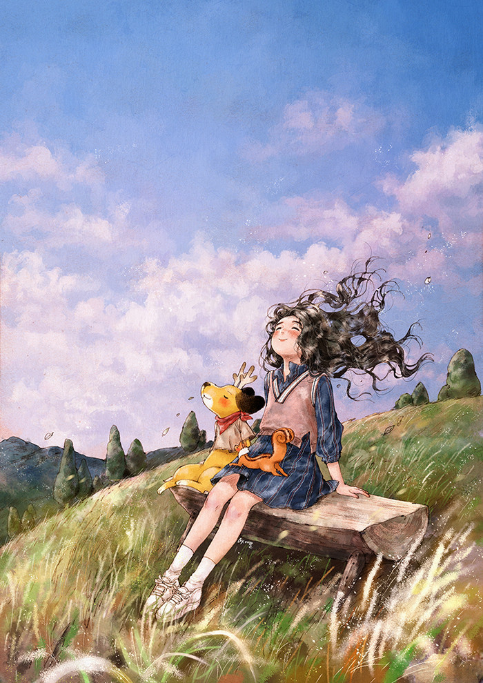 韩国插画师森林女孩日记图文,水彩插画森林女孩日记