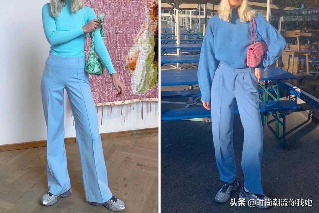 夏天穿马卡龙色系的长裤,马卡龙紫色裤子搭配