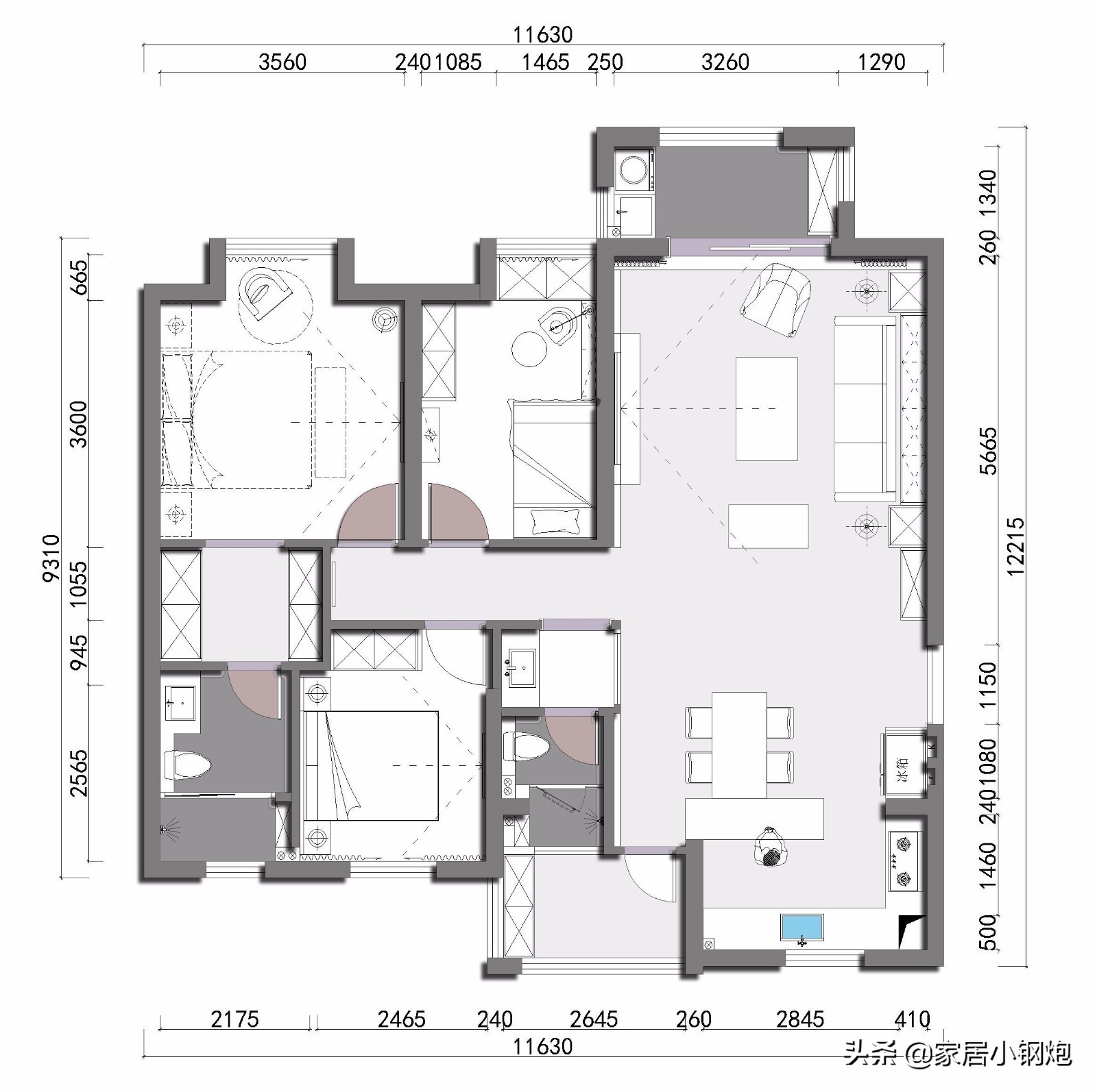 灰蓝背景墙效果图现代简约2021年,136平方现代风格大砖背景墙