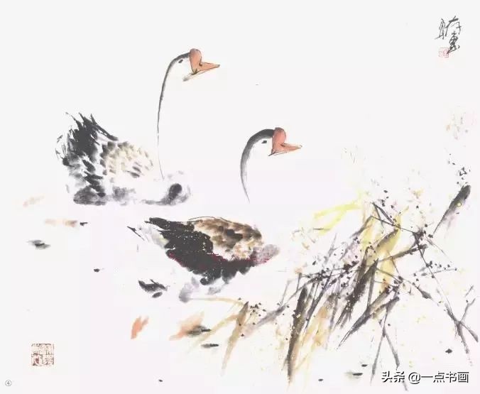 鹅画法可爱简单在陆地上行走,图文教程鹅写意画法