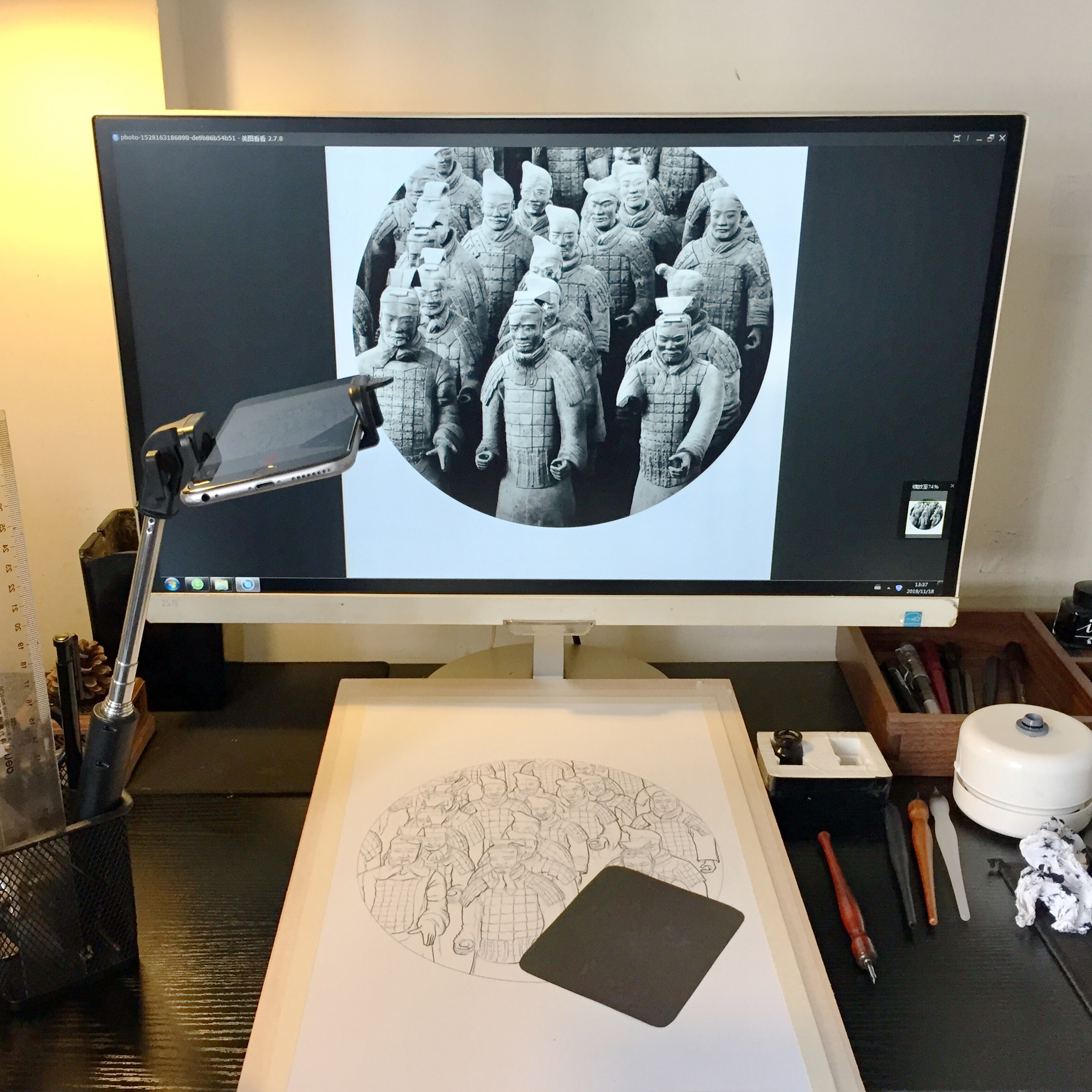 唐伯虎秦俑钢笔画,唐伯虎钢笔画全集