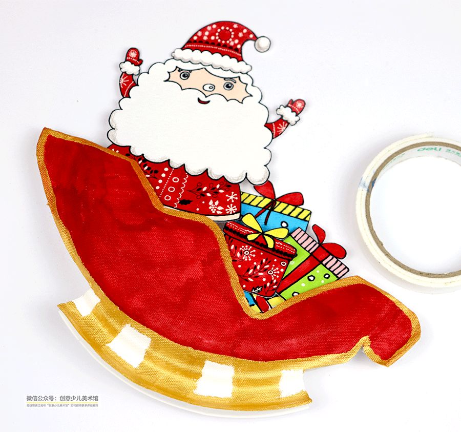 圣诞节手工教程有素材图,圣诞老人麋鹿雪橇立体手工