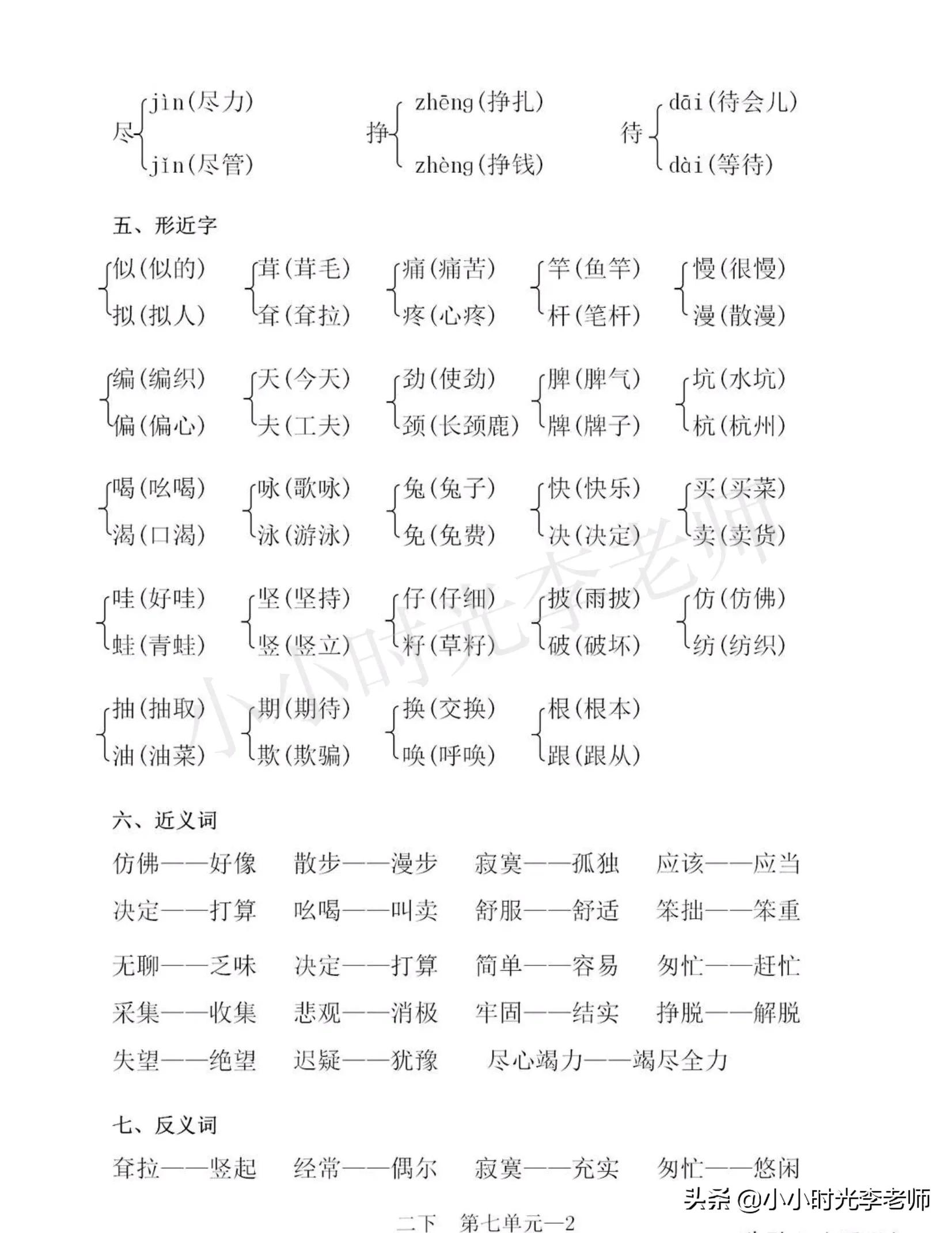 二年级下册语文必背课文知识归纳,二年级语文下册必背重点知识梳理