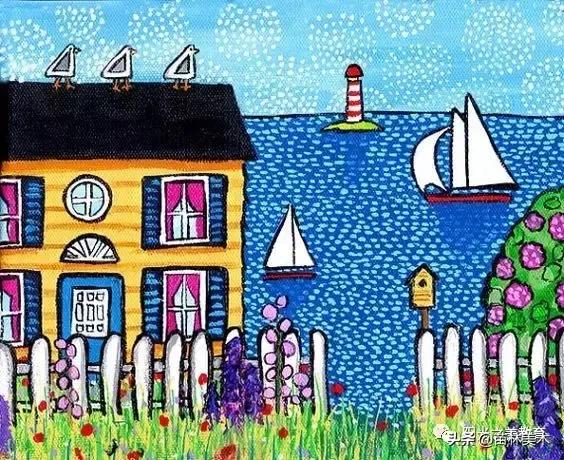 水粉作品风景清新,清凉一夏的水粉作品