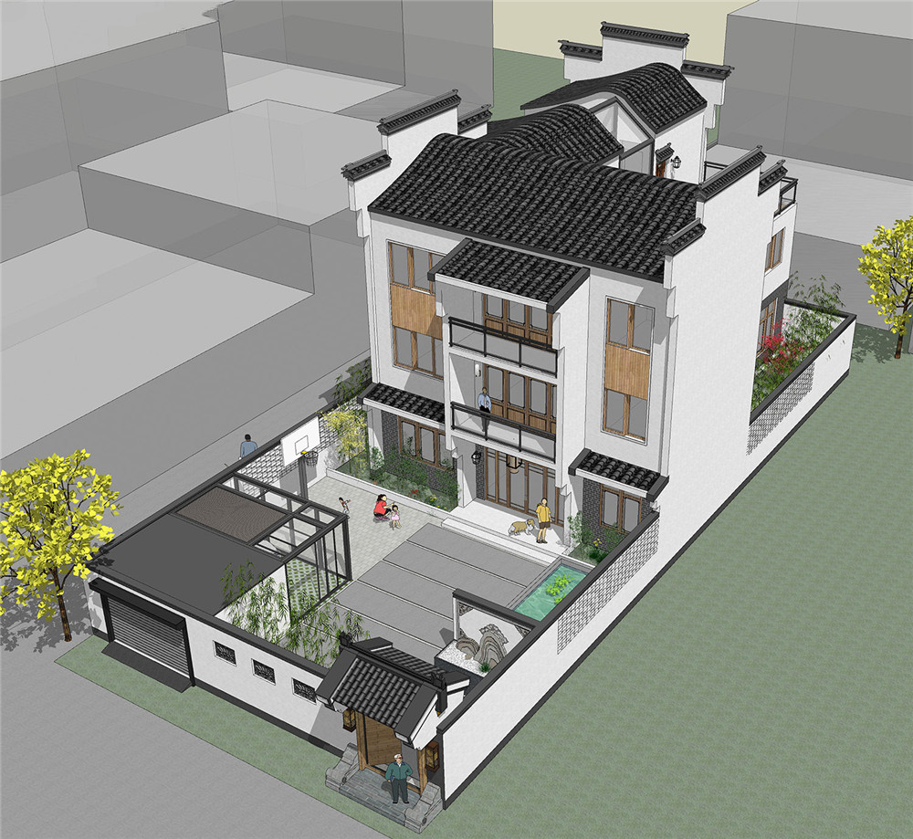 徽派中式自建独栋庭院小别墅,自建徽派中式小别墅100平米