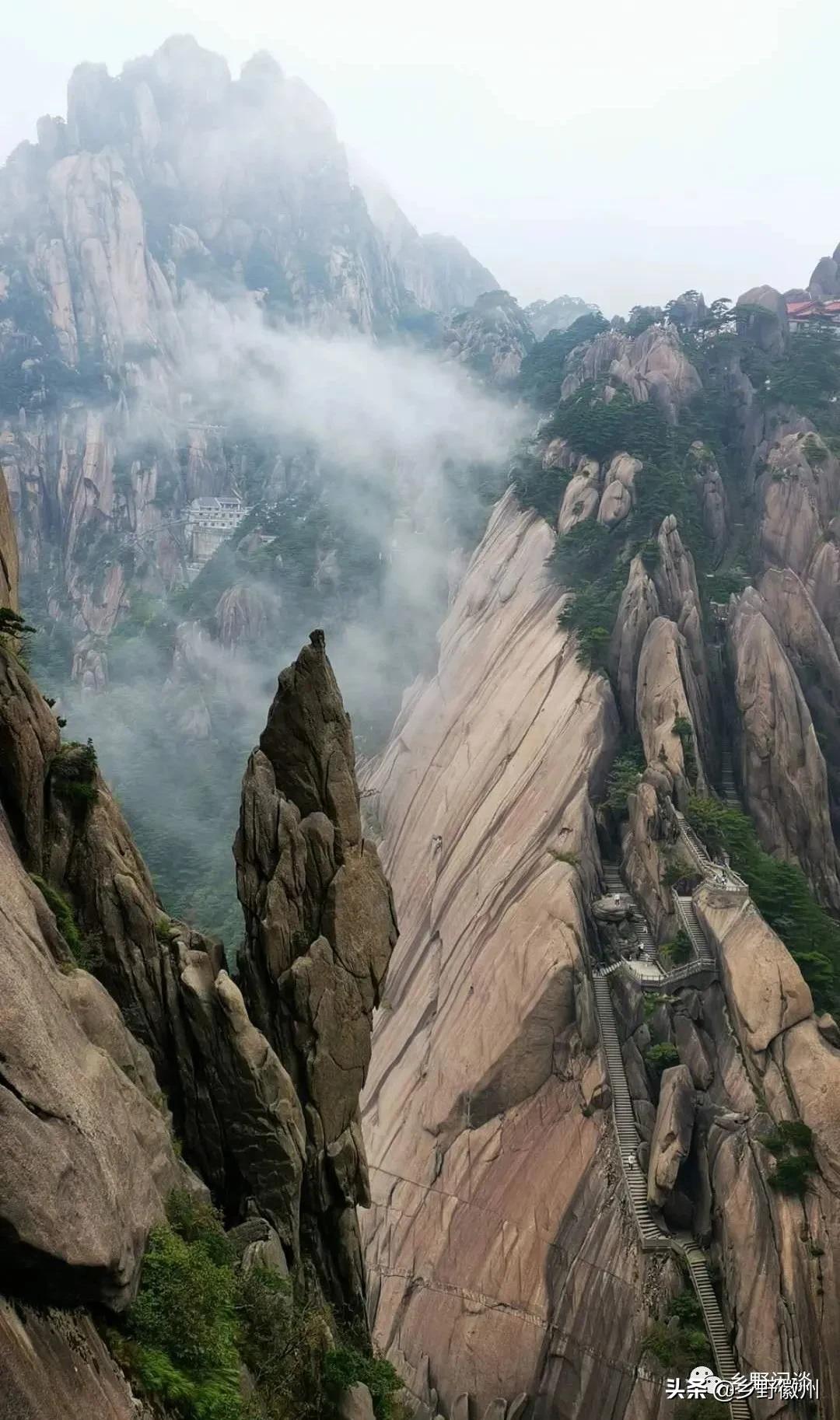 黄山最险道一线天,黄山绝壁天梯
