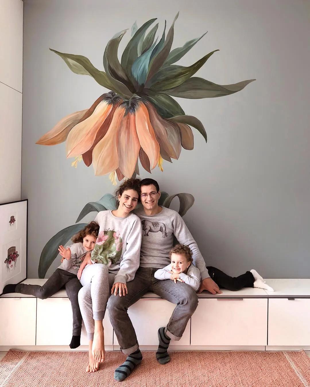 花卉墙绘,墙绘花卉色彩作品