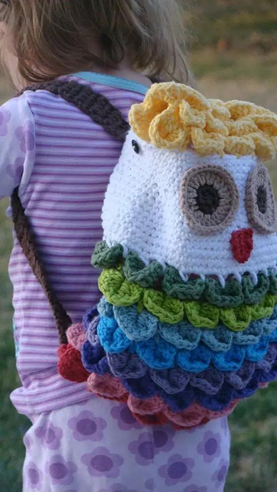 钩编精美双肩包教程图片,钩编可爱束口袋式双肩包