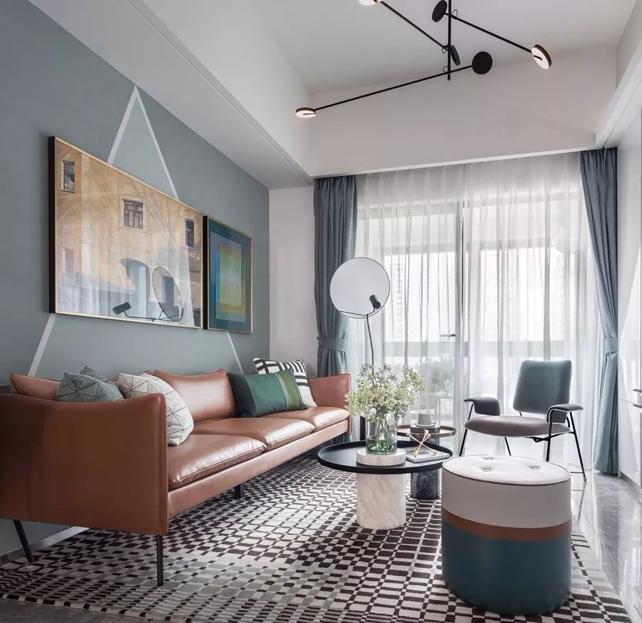 客厅地砖颜色怎么选现代简约款,冠珠摩卡灰地砖客厅效果图