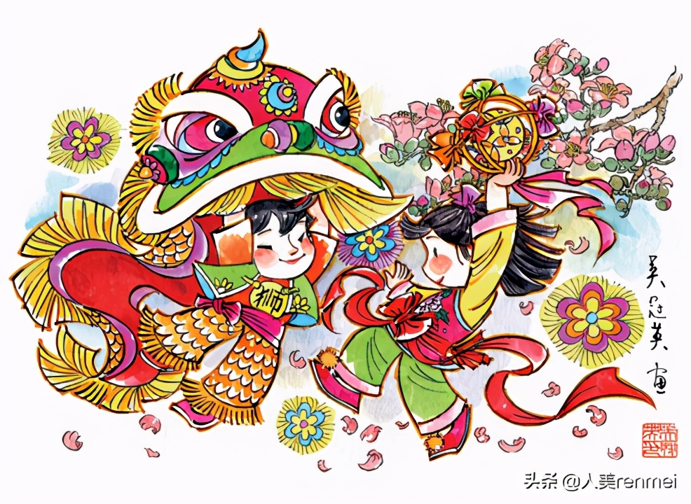 新年连环画6幅简单逛庙会,关于新年习俗的连环画