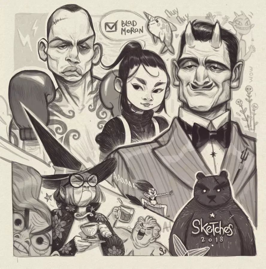 画动漫人物黑白插画素描,超级可爱的素描画