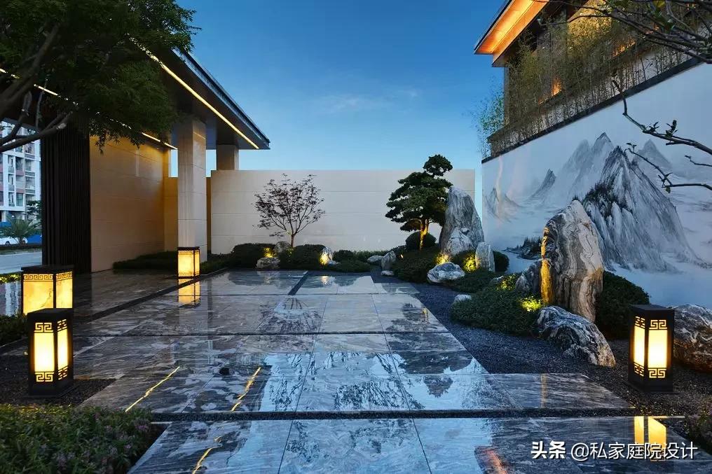 中式庭院石头造景效果图,庭院景观置石技法