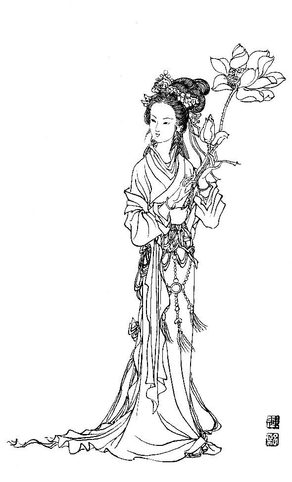 彭连熙工笔白描人物作品,工笔戏曲净角人物白描底稿