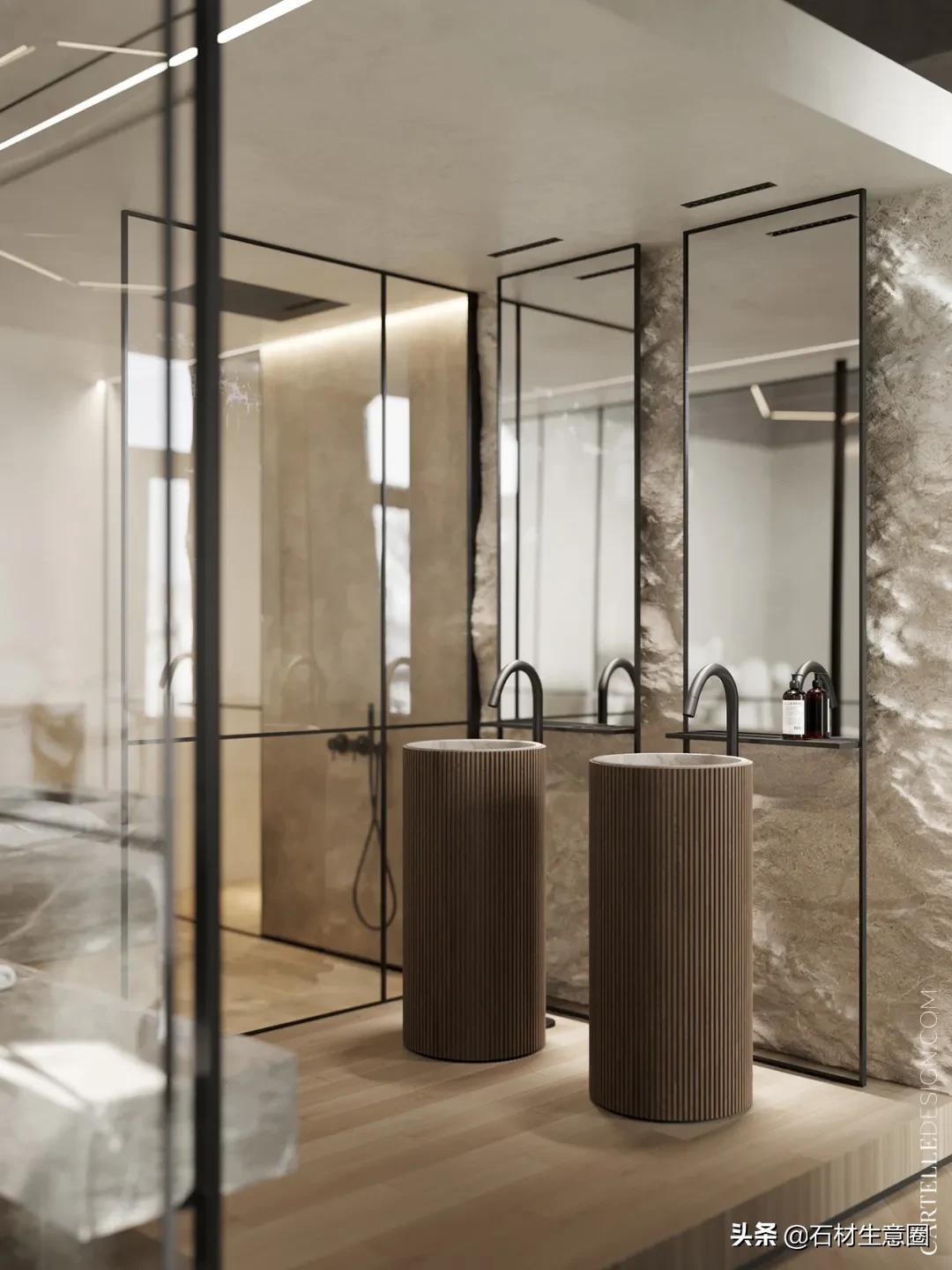 大理石做的浴室柜效果图,极简风格大理石浴室