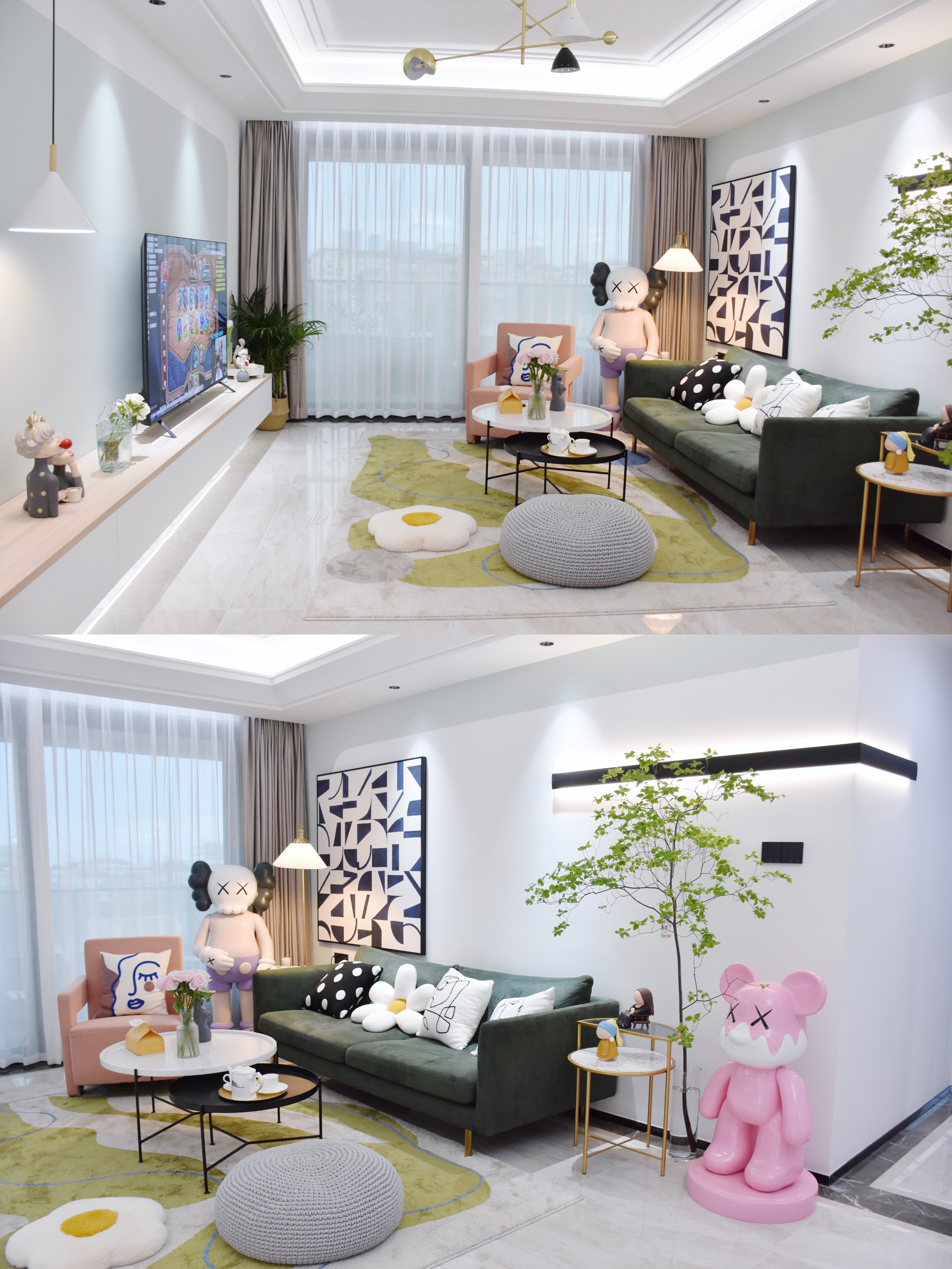 别墅客厅背景墙效果图现代极简,电视背景墙隐形门一体效果图极简