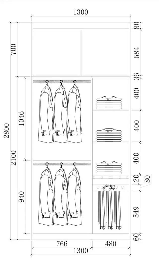 衣柜布局设计尺寸图,52公分的衣柜怎么设计