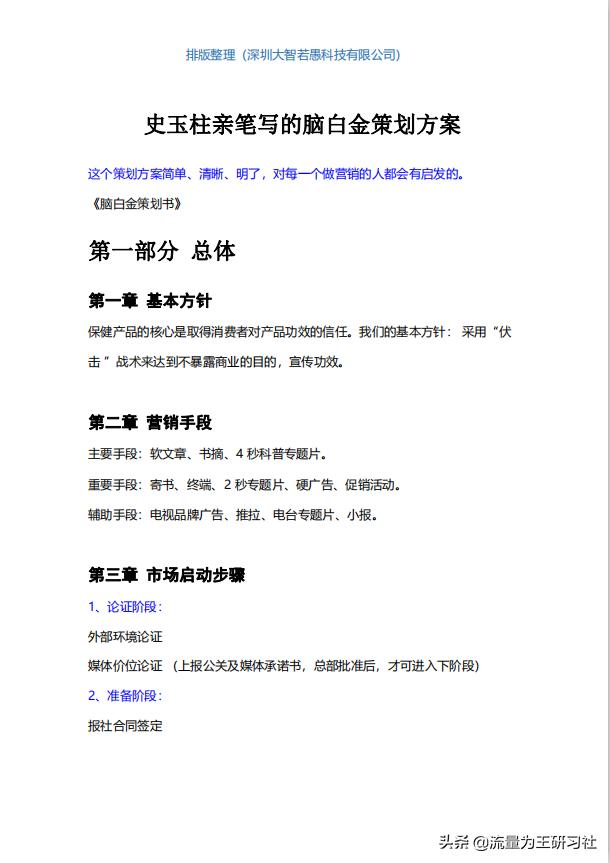 史玉柱亲笔写的脑白金策划方案