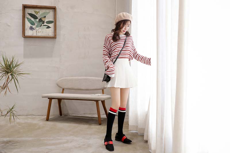 无骨过膝袜女秋冬季日系长筒袜,小腿袜女ins潮黑色蝴蝶结装饰