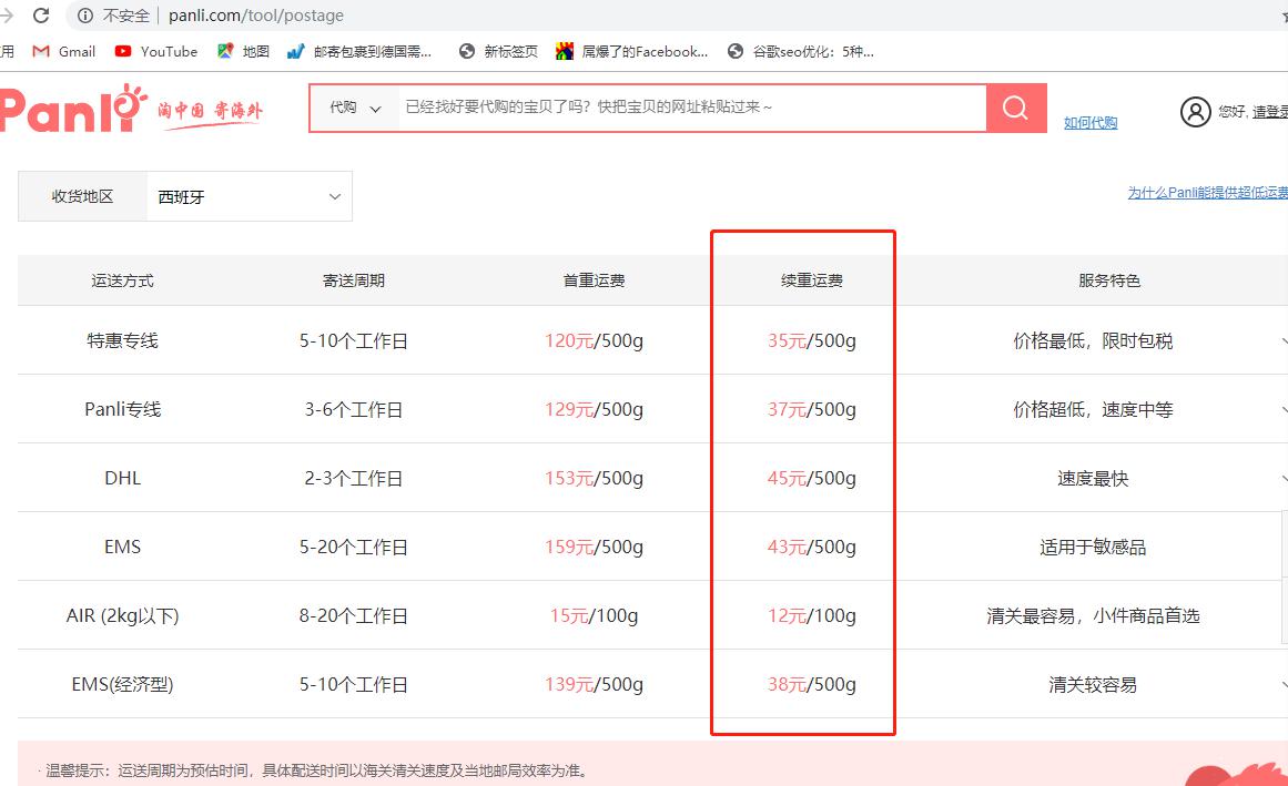 中国到西班牙物流运费,中国到西班牙国际快递