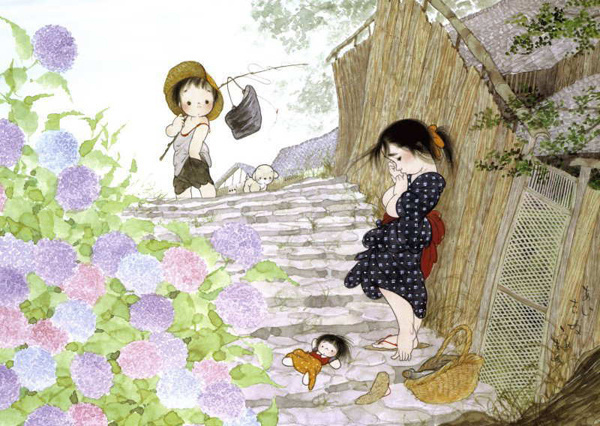 日本童趣主题画,儿童绘画日本艺术