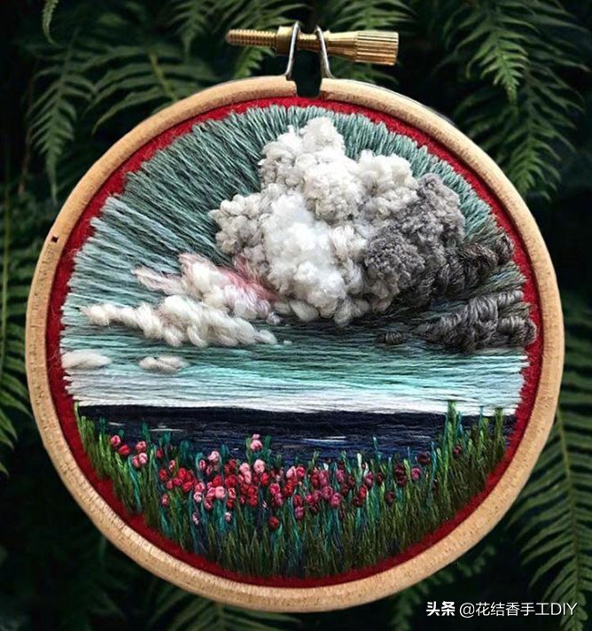 刺绣画自己绣教程,沙发背景的刺绣风景画