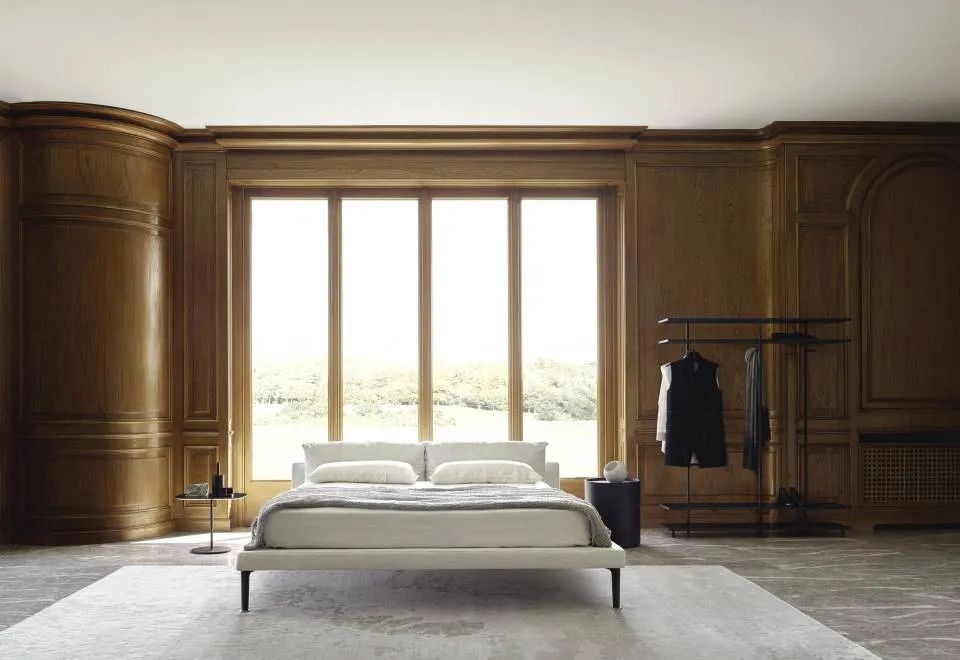 卧室床柜一体效果图,现代简约卧室家具全套