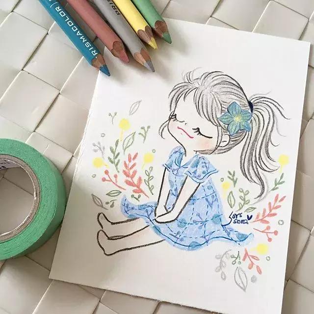 彩铅画古风人物简笔画,彩铅荷花简笔画几分钟就能学会