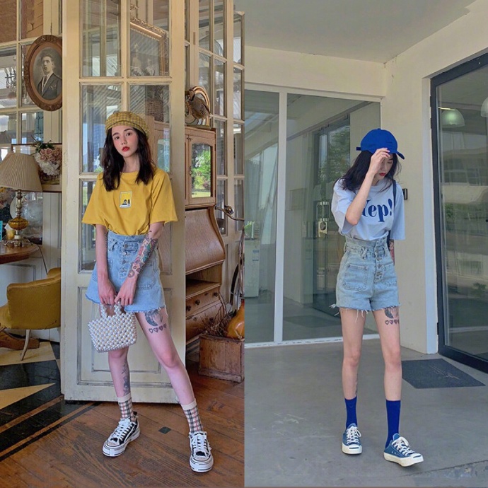 个子矮胖的t恤,小个子150穿搭博主牛仔裤子