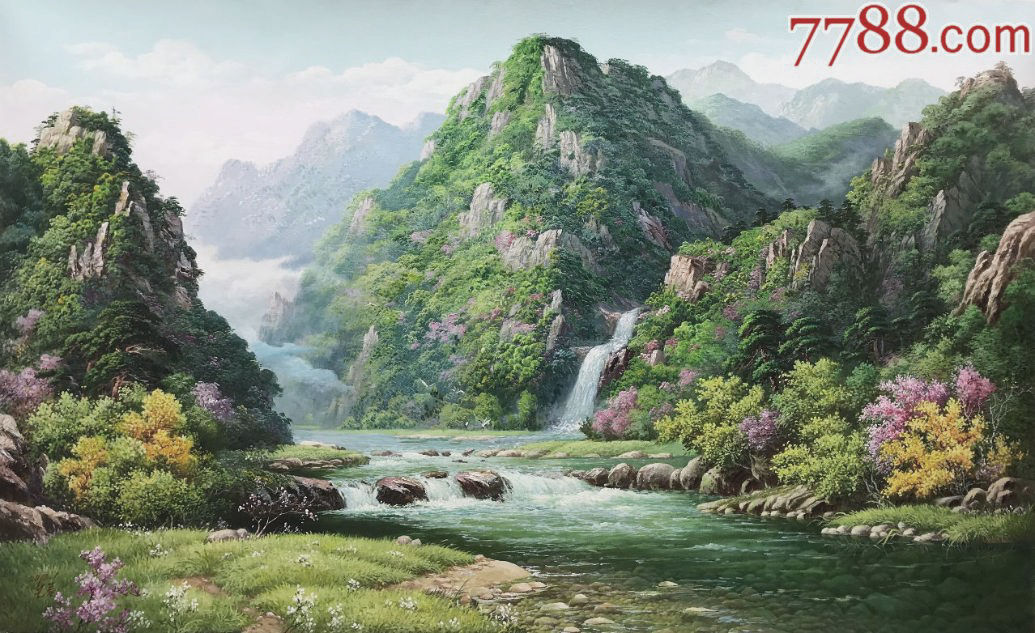 最新朝鲜风景油画图文,朝鲜大型山水风景油画图片集