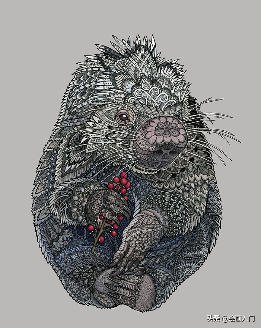 水彩画插画小图案动物,复古气息的几何图形插画