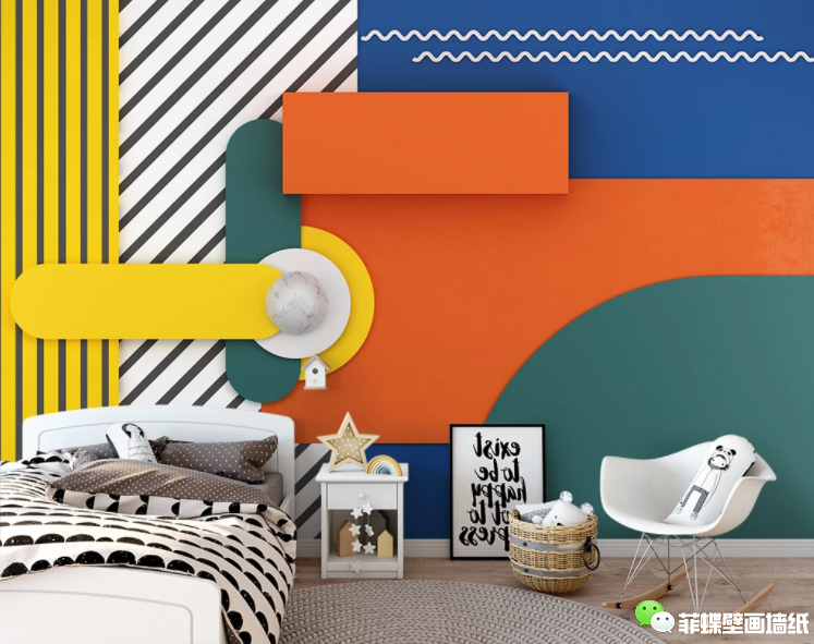 儿童房背景墙的十种高级配色,儿童房背景墙壁画星星月亮白云