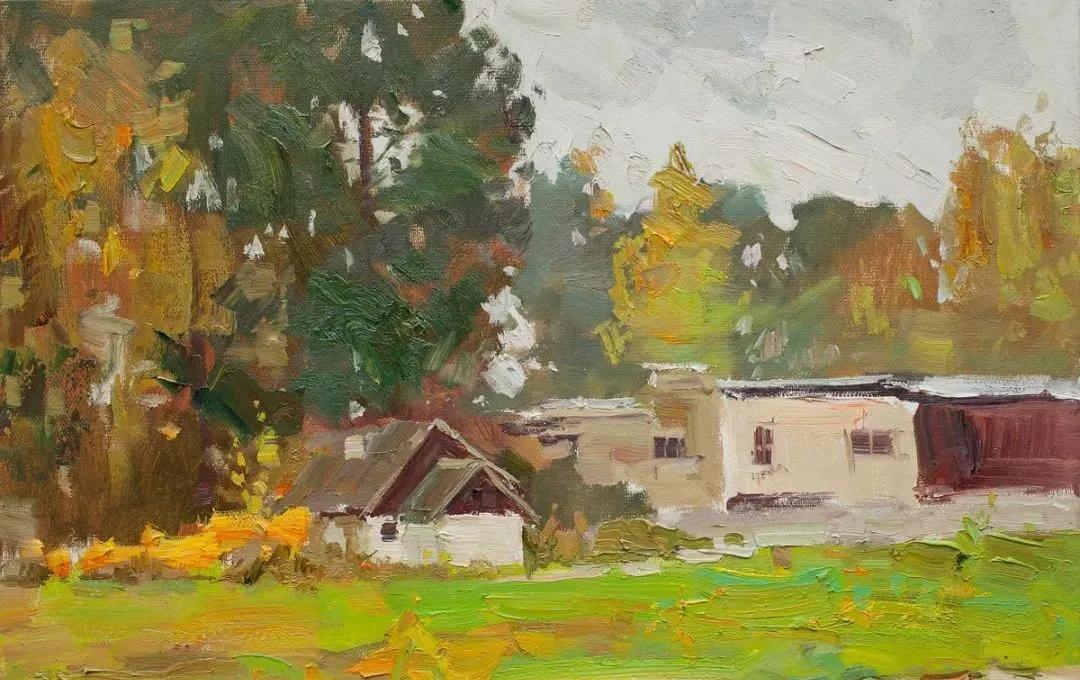 氛围感风景油画作品简单初学者,简单的小清新系油画