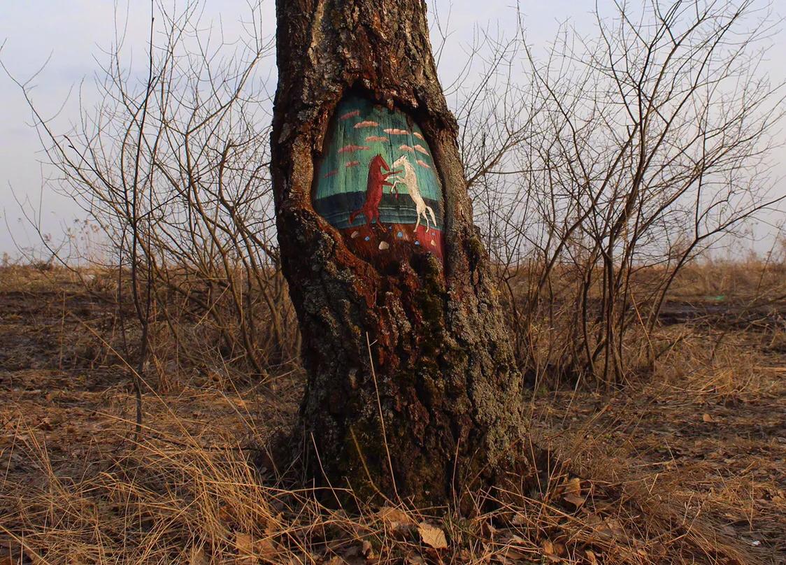 手绘墙绘画,手绘墙画庭院