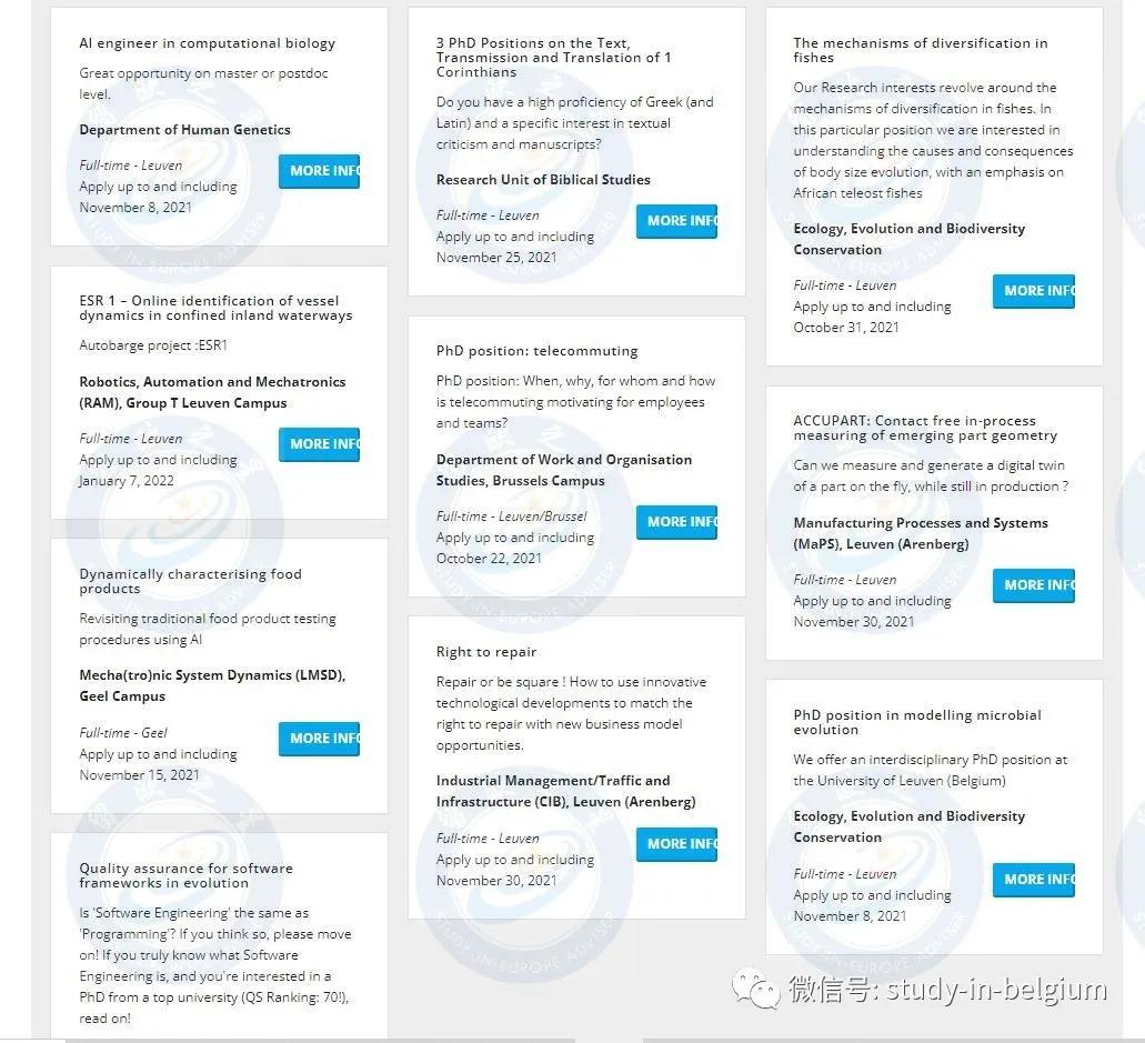 2022比利时留学｜鲁汶大学再出27个岗位制博士项目