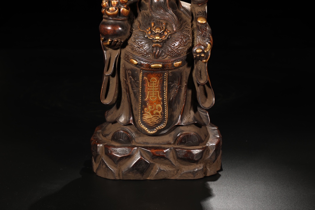 清代财神铜造像,清早期铜鎏金黄财神造像