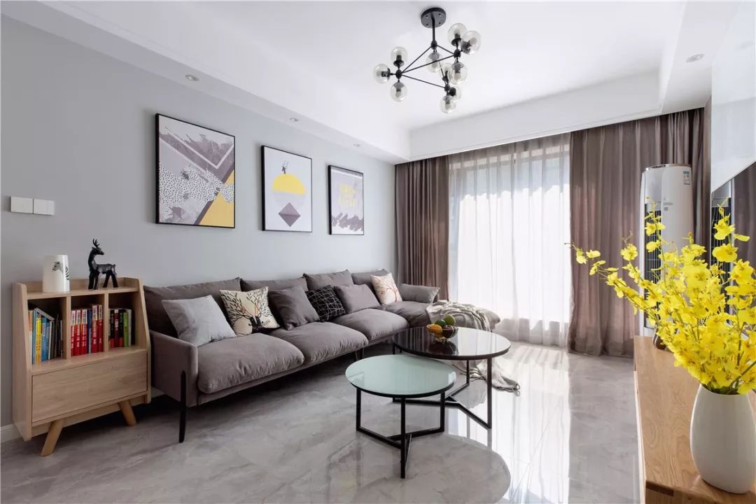 客厅地砖颜色怎么选现代简约款,冠珠摩卡灰地砖客厅效果图