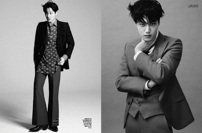 exo金钟仁的红西装图片大全,exo金钟仁品牌穿搭杂志拍摄